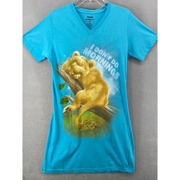 Disneyland Pajamas Women Sz OS Blue Simba Lion King Nightgown I Dont Do Mornings - Picture 1 of 8